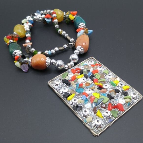 Gemstone Artisan Necklace, Gemstone Enhanced Pendant, Gemstone Beads, 18 Inches - Picture 9 of 12